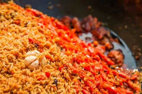 Aromatic oriental pilaf close up Stock Photos