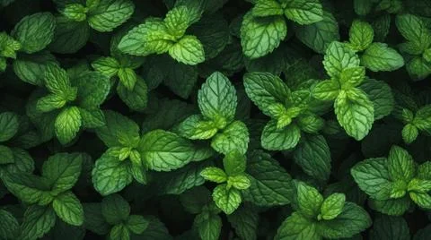 Aromatic Peppermint Herbs Horizontal Background. Stock Photos