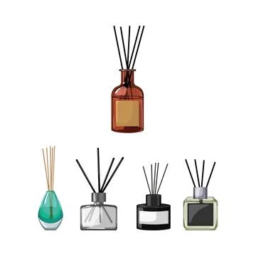Aromatic reed diffuser sticks in glass bottles collection Stock Illustration