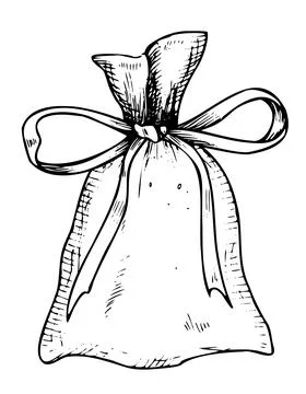 Aromatic Sachet. Hand drawn vector illustration of bag with ribbon for aroma Stock Illustration
