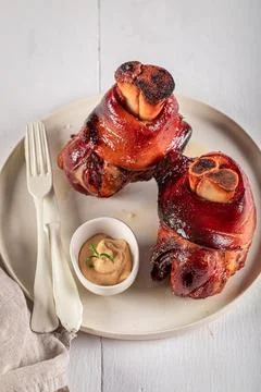 Aromatic Schweinshaxe made of fresh raw meat. Stock Photos