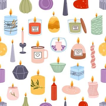 Aromatic spa and bathroom candles seamless pattern Stock Illustration