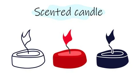 Aromatic tea candle of flat shape with flame. Vector illustration in color Illustrazione stock