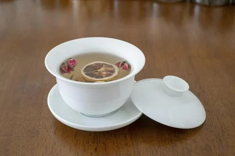 Aromatic tea drinks in ceramic cups Stock Photos