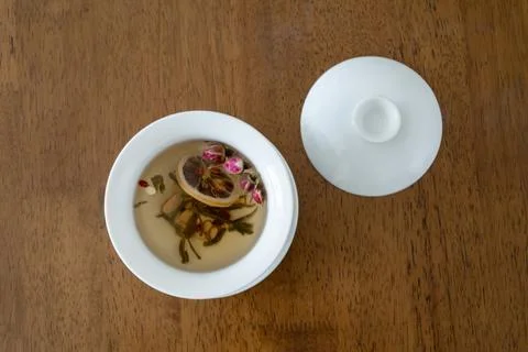 Aromatic tea drinks in ceramic cups Stock Photos