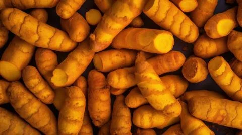 Aromatic Turmeric Spice Horizontal Background. Stock Illustration