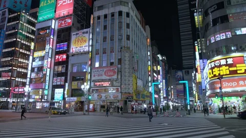 Around 19:30 on weekend Kabukicho is usually full of people but.. 26th April 8 Stock Footage 129215544