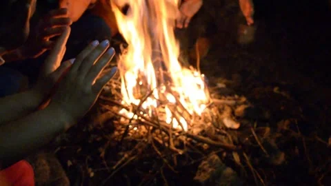 Around the campfire with friends Stock Footage 96708089