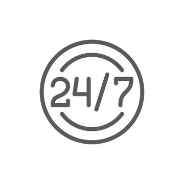 Around clock and daily work schedule, 24 hours service, help time line icon. Illustrazione stock