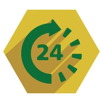 Around The Clock Flat Hexagon Icon with Long Shadow Stock Illustration