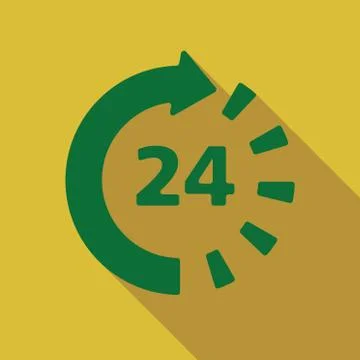Around The Clock Flat Long Shadow Square Icon Stock Illustration