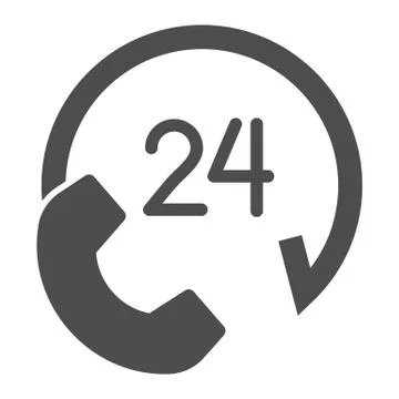 Around the clock solid icon. Customer support center, phone and number symbol Illustrazione stock