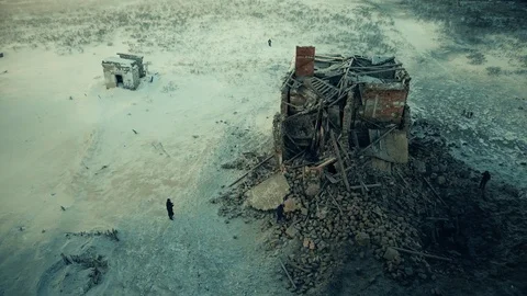 Around the destroyed building Stock Footage 100430769