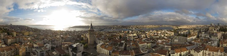 Around the goldenhorn with the historic galata tower Stock Photos