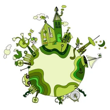 Around the green bio world Illustrazione stock