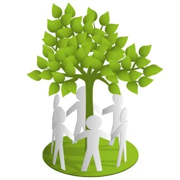Around the green paper tree Stock Illustration