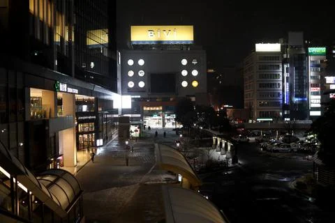 Around Sendai Station on a winter night. Stock Photos