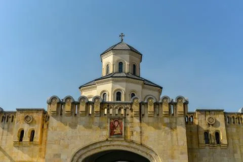 Around view of The Holy Trinity Cathedral of Tbilisi (Sameba) and buildings i Stock Photos
