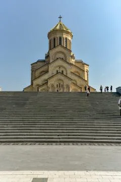 Around view of The Holy Trinity Cathedral of Tbilisi (Sameba) and buildings i Stock Photos