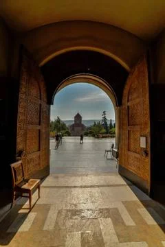 Around view of The Holy Trinity Cathedral of Tbilisi (Sameba) and buildings i Stock Photos