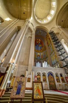 Around view of The Holy Trinity Cathedral of Tbilisi (Sameba) and buildings i Stock Photos