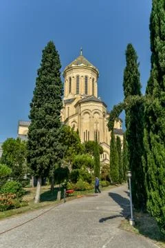 Around view of The Holy Trinity Cathedral of Tbilisi (Sameba) and buildings i Stock Photos