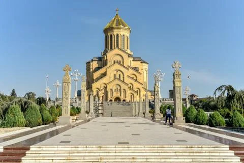 Around view of The Holy Trinity Cathedral of Tbilisi (Sameba) and buildings i Stock Photos