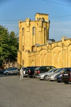 Around view of The Holy Trinity Cathedral of Tbilisi (Sameba) and buildings i Stock Photos