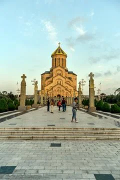Around view of The Holy Trinity Cathedral of Tbilisi (Sameba) and buildings i Stock Photos