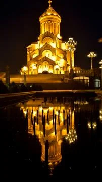 Around view of The Holy Trinity Cathedral of Tbilisi (Sameba) and buildings i Stock Photos
