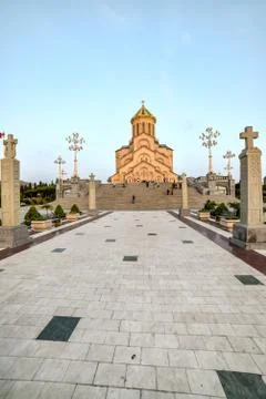 Around view of The Holy Trinity Cathedral of Tbilisi (Sameba) and buildings i Stock Photos