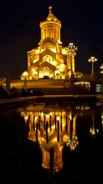 Around view of The Holy Trinity Cathedral of Tbilisi (Sameba) and buildings i Stock Photos