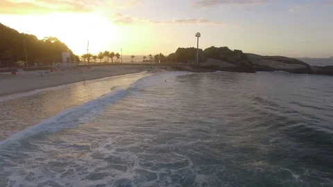 Arpoador beach Rio de Janeiro aerial view in sunrise Видео 83001294