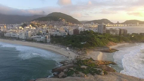 Arpoador beach Rio de Janeiro aerial view in sunrise Видео 83002070