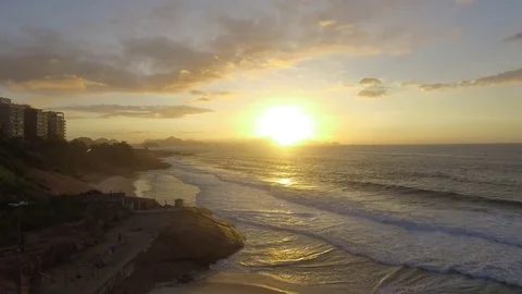 Arpoador beach Rio de Janeiro aerial view in sunrise Stock-Footage 83011654