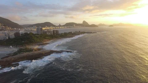 Arpoador beach Rio de Janeiro aerial view in sunrise 스톡 동영상 83018365