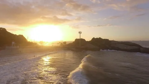 Arpoador Ipanema beach Rio de Janeiro aerial view in sunrise Stock-Footage 83001212