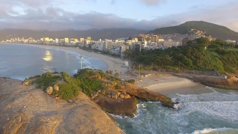 Arpoador Ipanema beach Rio de Janeiro aerial view in sunrise 스톡 동영상 83001251