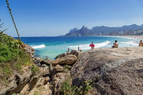 Arpoador Rock with Ipanema Beach in the background. Foto stock