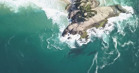 Arpoador surfer beach - Aerial Drone Footage Rio De Janeiro, Brazil. 4K Video stock 113076892