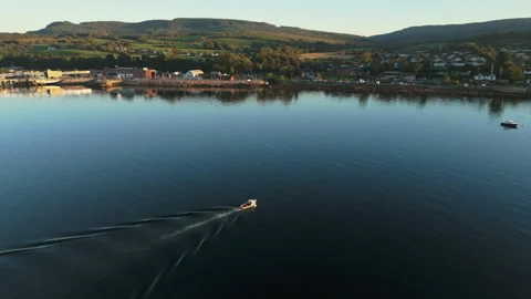 Arran Sunset Lone Boat Orbit Stock Footage 285874043