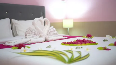The arrangement of the bed in the hotel Stock Footage 132123539