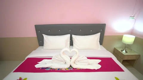 The arrangement of the bed in the hotel Stock Footage 132123769