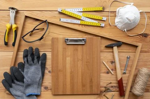 Arrangement of different artisan workshop objects Stock Photos
