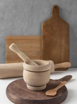 Arrangement different kitchen objects Stock Photos