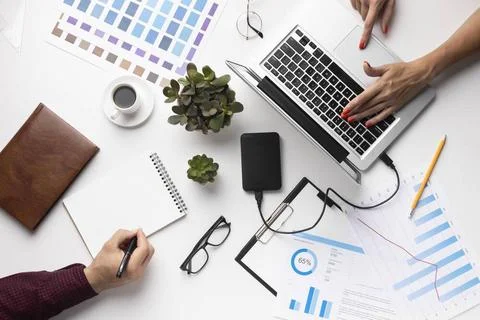 Arrangement office elements white background arrangement office elements w... Stock Photos