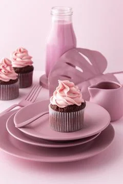 Arrangement with pink elements cupcakes Stock Photos