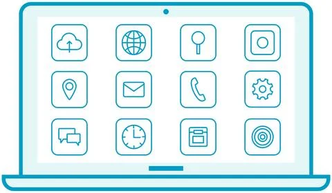 Arrangement of program shortcuts on display. Computer home screen, desktop Stock Illustration