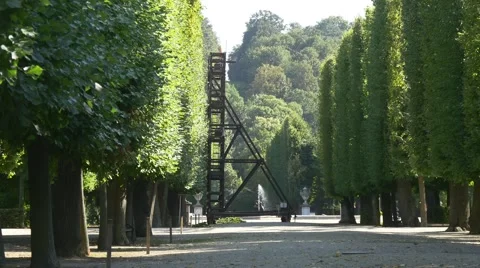 Arrangement for pruning big trees in Schonbrunn garden Stock Footage 66855281