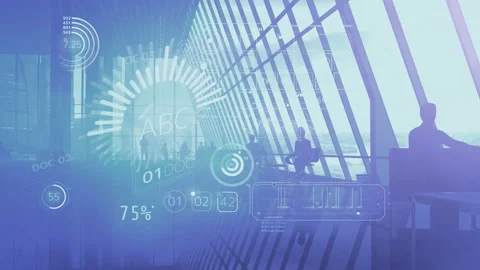 Array of abstract data on the background of a modern office. Stock Footage 151555410